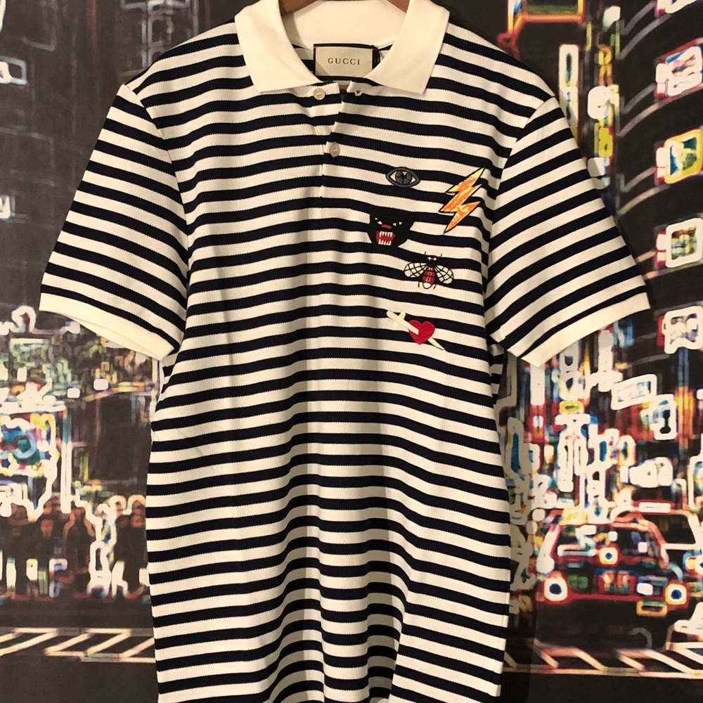 Gucci Embroidered Striped Polo